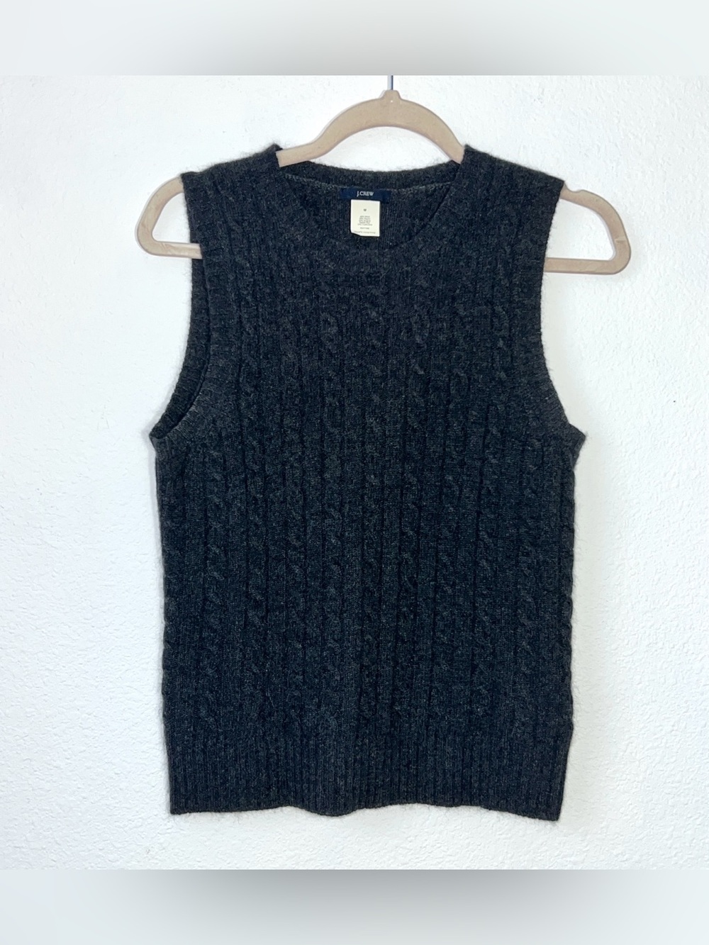 J.Crew Wool Cashmere Blend Cable Knit Sleeveless Sweater Vest Grey Size M